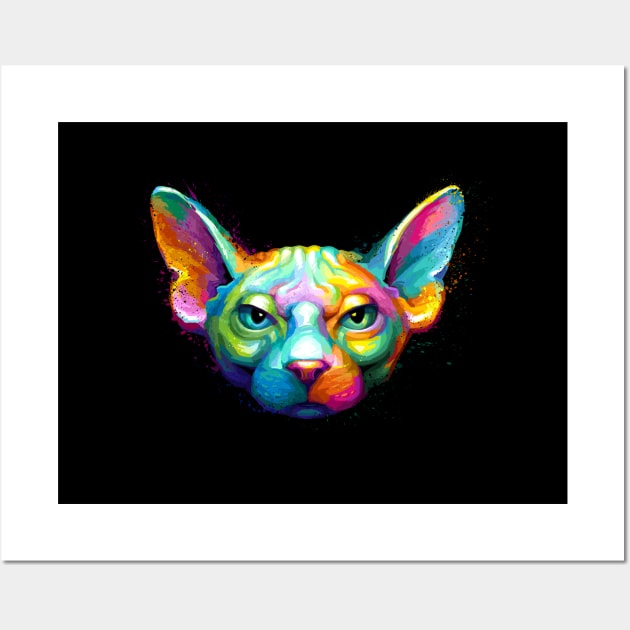 Sphynx Cat Colorful Portrait Wall Art by stonemask